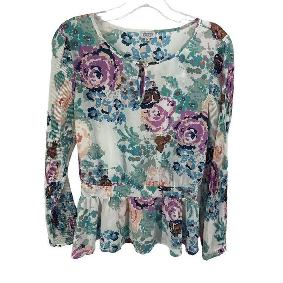 Charming Charlie Women's Floral Top Blouse Long Sleeve Peplum Multicolor Medium - Picture 5 of 16